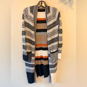 ZAKET & PLOVER Oversized Cotton/Cashmere Striped & Geo Open Cardigan - 20" PTP